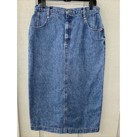 Vintage Denim Pencil Maxi Skirt Made in the USA Size 14 100% cotton Modest Lee - Picture 1 of 10